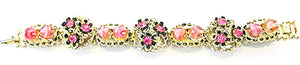 Striking Vintage Jewelry 1950s Diamante and Art Bead Floral Bracelet - Front