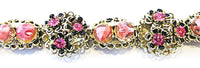 Striking Vintage Jewelry 1950s Diamante and Art Bead Floral Bracelet - Close Up - Thumbnail