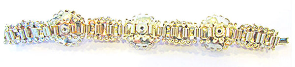 Striking Vintage Jewelry 1950s Diamante and Art Bead Floral Bracelet - Back