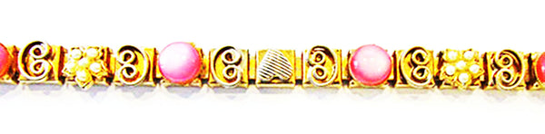 Vintage 1950s Costume Jewelry Mid-Century Diamante and Pearl Bracelet - Close Up