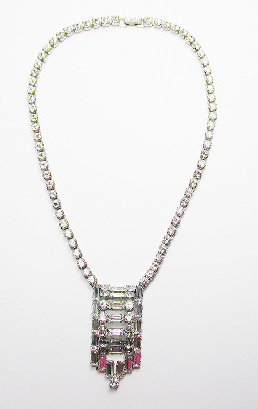 Vintage Mid Century 1950s Striking Rhinestone Geometric Necklace