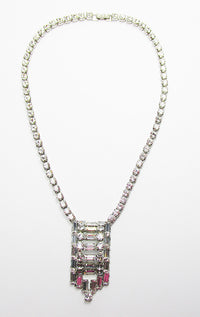 Vintage Mid Century 1950s Striking Rhinestone Geometric Necklace - Thumbnail