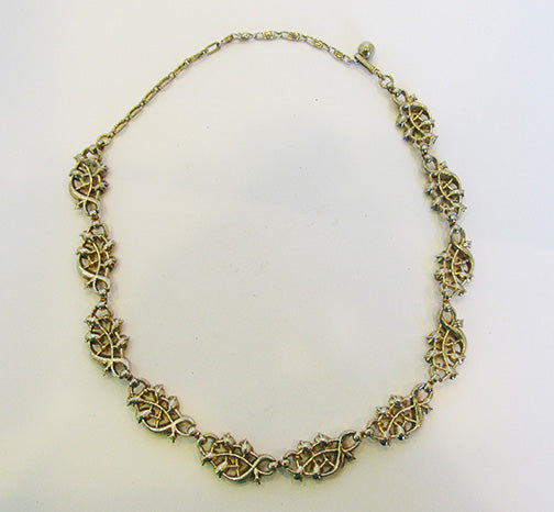 Crown Trifari Vintage 1950s Elegant Citrine Floral Link Necklace