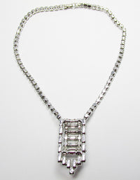 Vintage Mid Century 1950s Striking Rhinestone Geometric Necklace - Thumbnail