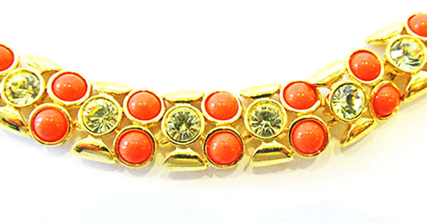 Vintage Joan Rivers Retro Citrine and Coral Diamante Link Bracelet - Close Up