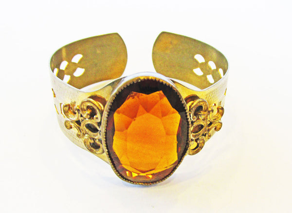 Head Turning Vintage Mid-Century Topaz Diamante Cuff Bracelet - Front