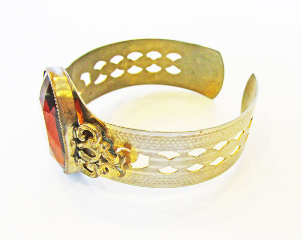 Head Turning Vintage Mid-Century Topaz Diamante Cuff Bracelet - Side
