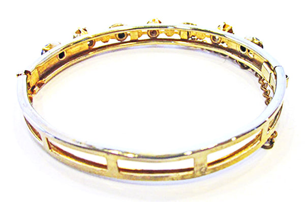 Vintage Jewelry Exceptional 1950s Sapphire Diamante Cuff Bracelet - Back