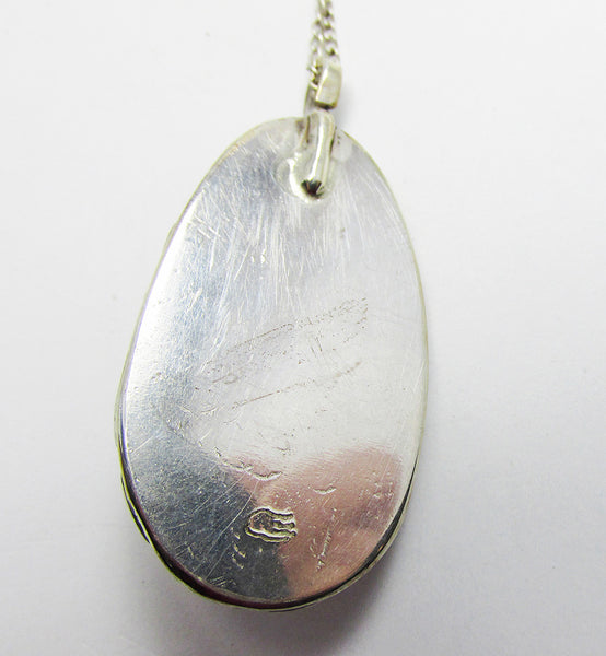 Vintage Mid-Century Native American Tourmaline and Silver Pendant - Back