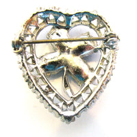 Vintage 1950s Mid-Century Diamante Four Leaf Clover Heart Pin - Back - Thumbnail