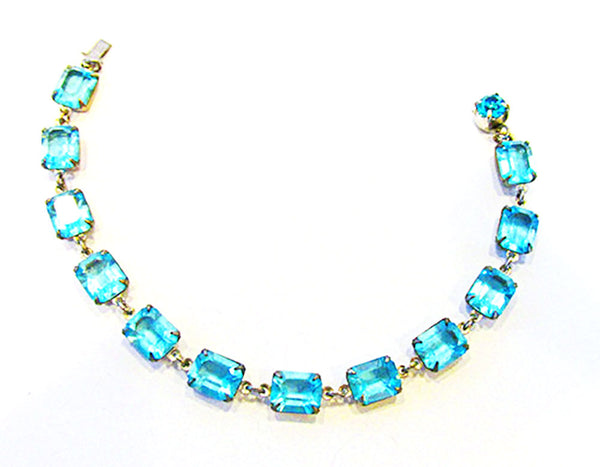 Vintage 1950s Jewelry Mid-Century Aquamarine Diamante Bracelet - Front