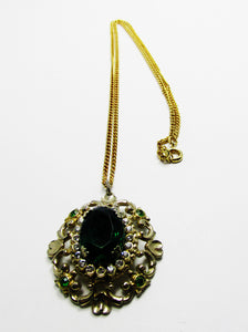 Vintage 1950s Mid-Century Eye-Catching Emerald Diamante Pendant - Front