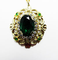 Vintage 1950s Mid-Century Eye-Catching Emerald Diamante Pendant - Close Up - Thumbnail