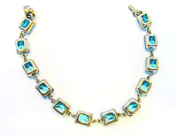 Vintage 1950s Jewelry Mid-Century Aquamarine Diamante Bracelet - Back - Thumbnail
