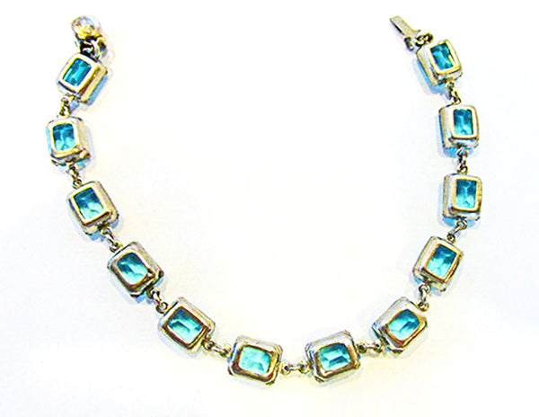 Vintage 1950s Jewelry Mid-Century Aquamarine Diamante Bracelet - Back