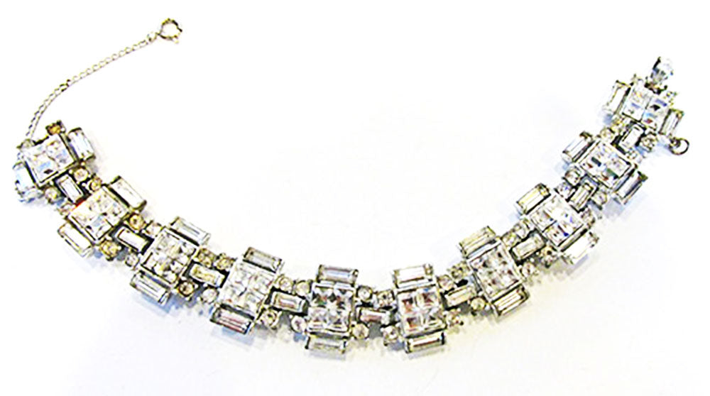 Leru Vintage 1950s Exceptional Rhinestone Geometric Link Bracelet - Front