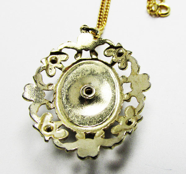 Vintage 1950s Mid-Century Eye-Catching Emerald Diamante Pendant - Back