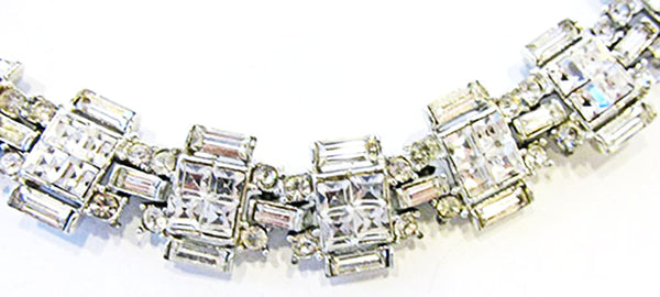 Leru Vintage 1950s Exceptional Rhinestone Geometric Link Bracelet - Close Up