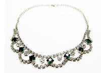 Vintage 1950s Mid-Century Emerald and Clear Diamante Festoon Necklace - Front - Thumbnail