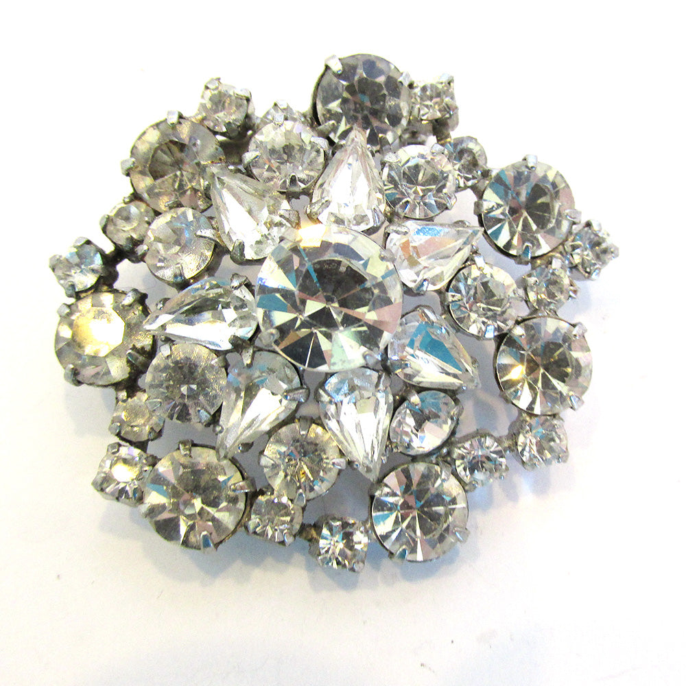 Vintage 1950s Sparkling Mid-Century Rhinestone Floral Pin - Front