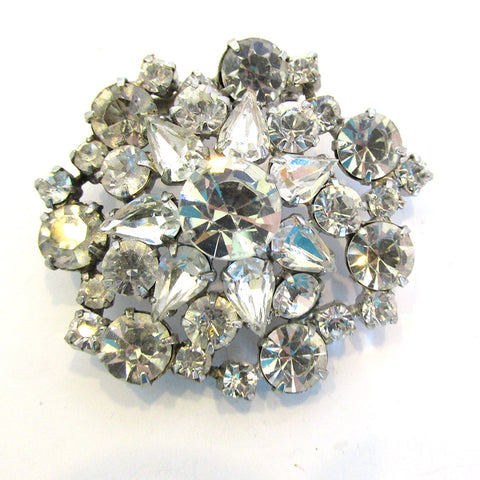 Vintage 1950s Sparkling Mid-Century Rhinestone Floral Pin - Front