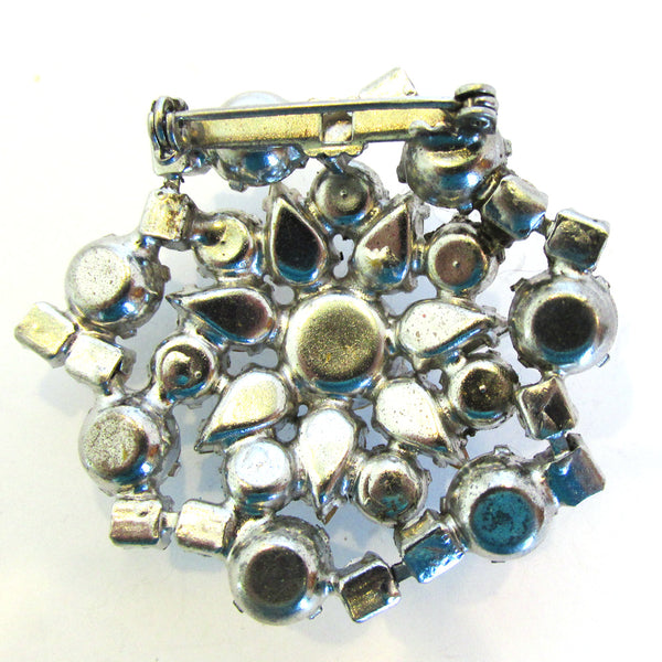Vintage 1950s Sparkling Mid-Century Rhinestone Floral Pin - Back