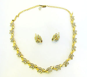 Crown Trifari 1960s Vintage Mid-Century Diamante Necklace and Earrings - Front
