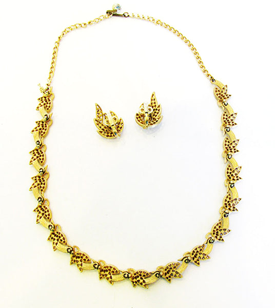Crown Trifari 1960s Vintage Mid-Century Diamante Necklace and Earrings - Back
