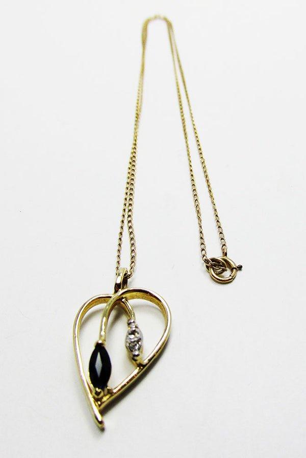 Delicate Vintage 1970s Contemporary Style Sapphire Diamante Pendant - Front