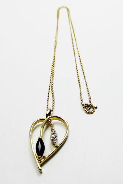 Delicate Vintage 1970s Contemporary Style Sapphire Diamante Pendant - Front