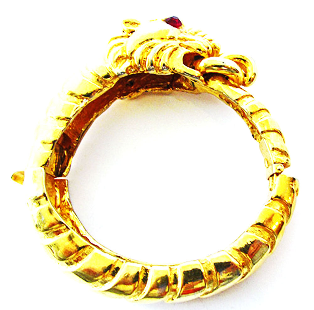 Kenneth J. Lane Vintage Jewelry Magnificent Gold Tiger Cuff Bracelet - Side