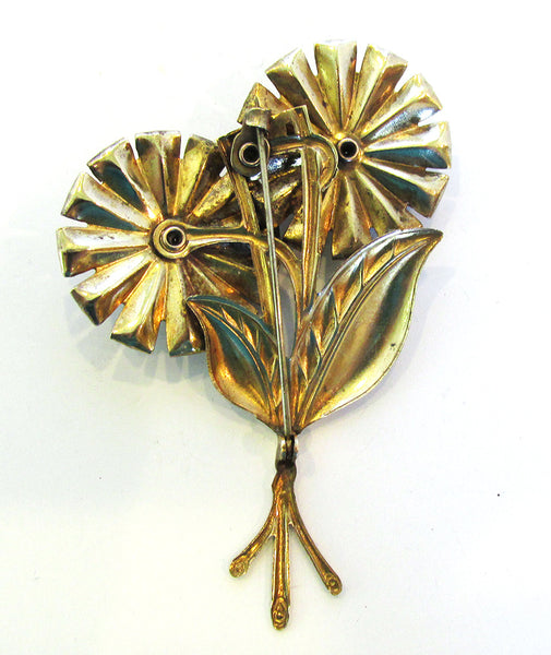 Vintage Jewelry 1940s Unique Mid-Century Rhinestone Floral Pin