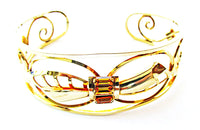 Carl Art Vintage 1950s Art Nouveau Diamante Gold Filled Cuff Bracelet - Front - Thumbnail