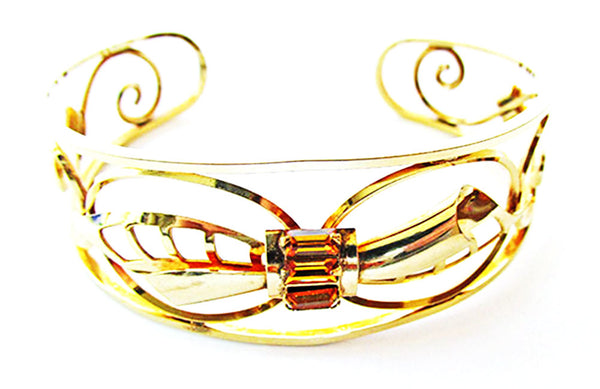 Carl Art Vintage 1950s Art Nouveau Diamante Gold Filled Cuff Bracelet - Front