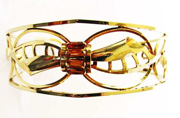 Carl Art Vintage 1950s Art Nouveau Diamante Gold Filled Cuff Bracelet - Front