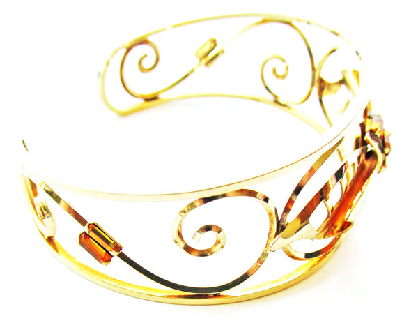 Carl Art Vintage 1950s Art Nouveau Diamante Gold Filled Cuff Bracelet - Side