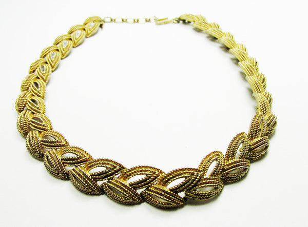 Vintage 1960s Mid-Century Trifari Designer Gold Tone Leaf Necklace - Front