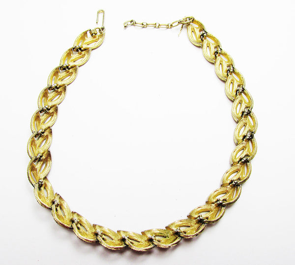 Vintage 1960s Mid-Century Trifari Designer Gold Tone Leaf Necklace - Back
