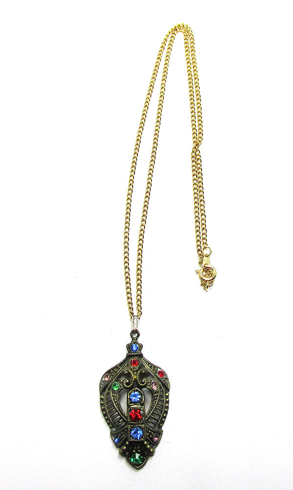 Antique Early Century Art Nouveau Multi-Colored Diamante Pendant - Front