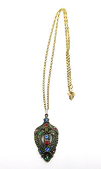 Antique Early Century Art Nouveau Multi-Colored Diamante Pendant - Front - Thumbnail