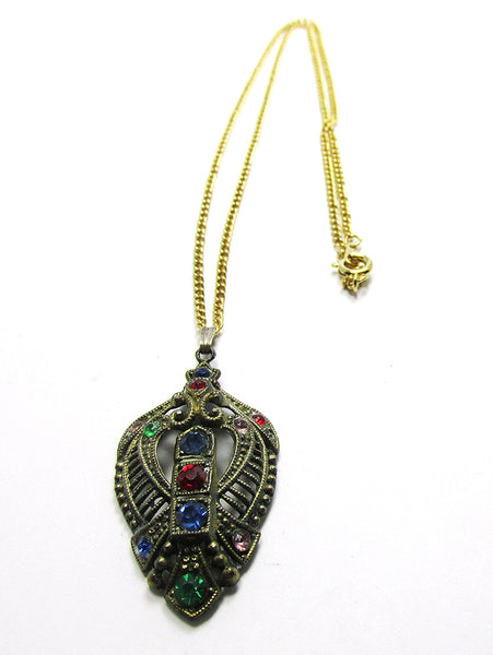 Antique Early Century Art Nouveau Multi-Colored Diamante Pendant - Front