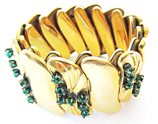 Bugbee & Niles Vintage 1930s Emerald Diamante Expandable Bracelet - Close Up