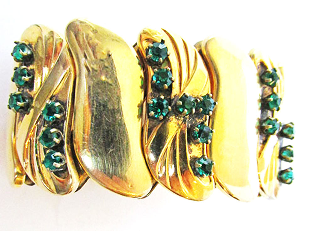 Bugbee & Niles Vintage 1930s Emerald Diamante Expandable Bracelet - Front