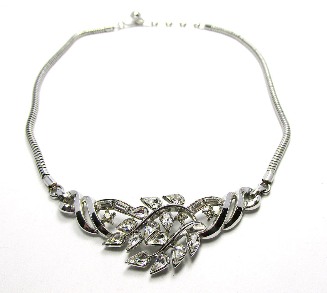 1940s Crown Trifari Alfred Philippe Designer Diamante Necklace - Front
