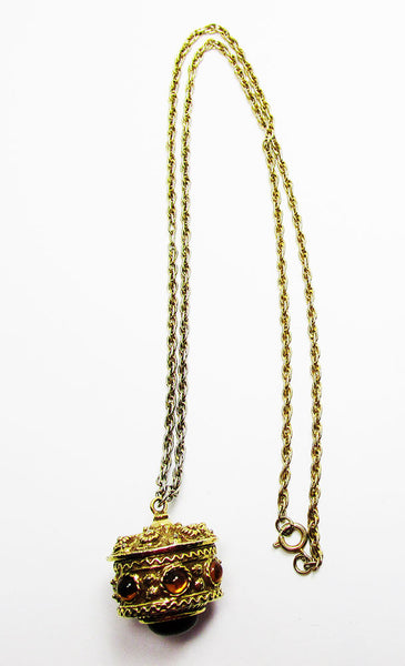 Vintage 1950s Mid-Century Unique Citrine and Topaz Diamante Pendant - Front