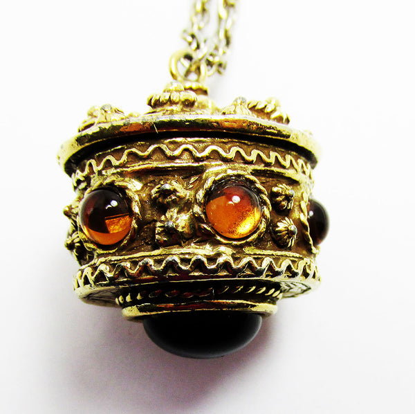 Vintage 1950s Mid-Century Unique Citrine and Topaz Diamante Pendant - Close Up