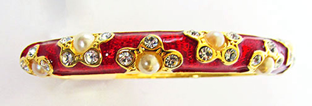 Kenneth J Lane Vintage Jewelry Diamante and Pearl Cuff Bracelet