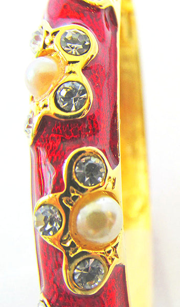 Kenneth J Lane Vintage Jewelry Diamante and Pearl Cuff Bracelet - Close Up