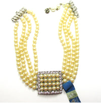 Deltah Vintage 1940s Rhinestone and Pearl Dog Collar Necklace - Front - Thumbnail