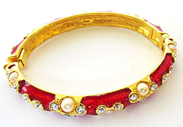 Kenneth J Lane Vintage Jewelry Diamante and Pearl Cuff Bracelet - Inner Circumference